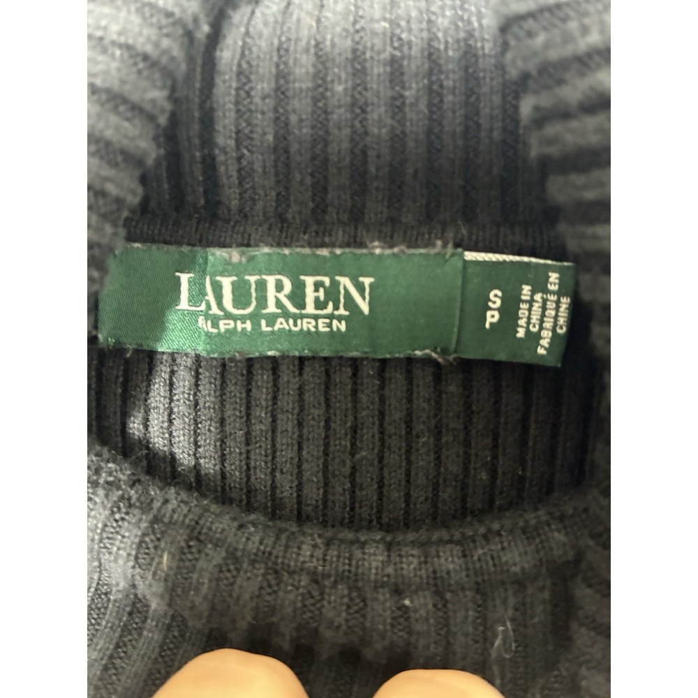 Lauren Ralph Lauren Ribbed Turtleneck Sweater Sz Small Black 100% Cotton Minimal - Picture 3 of 4